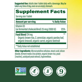 MegaFood Vitamine D3 1000 IU boîte avec étiquette