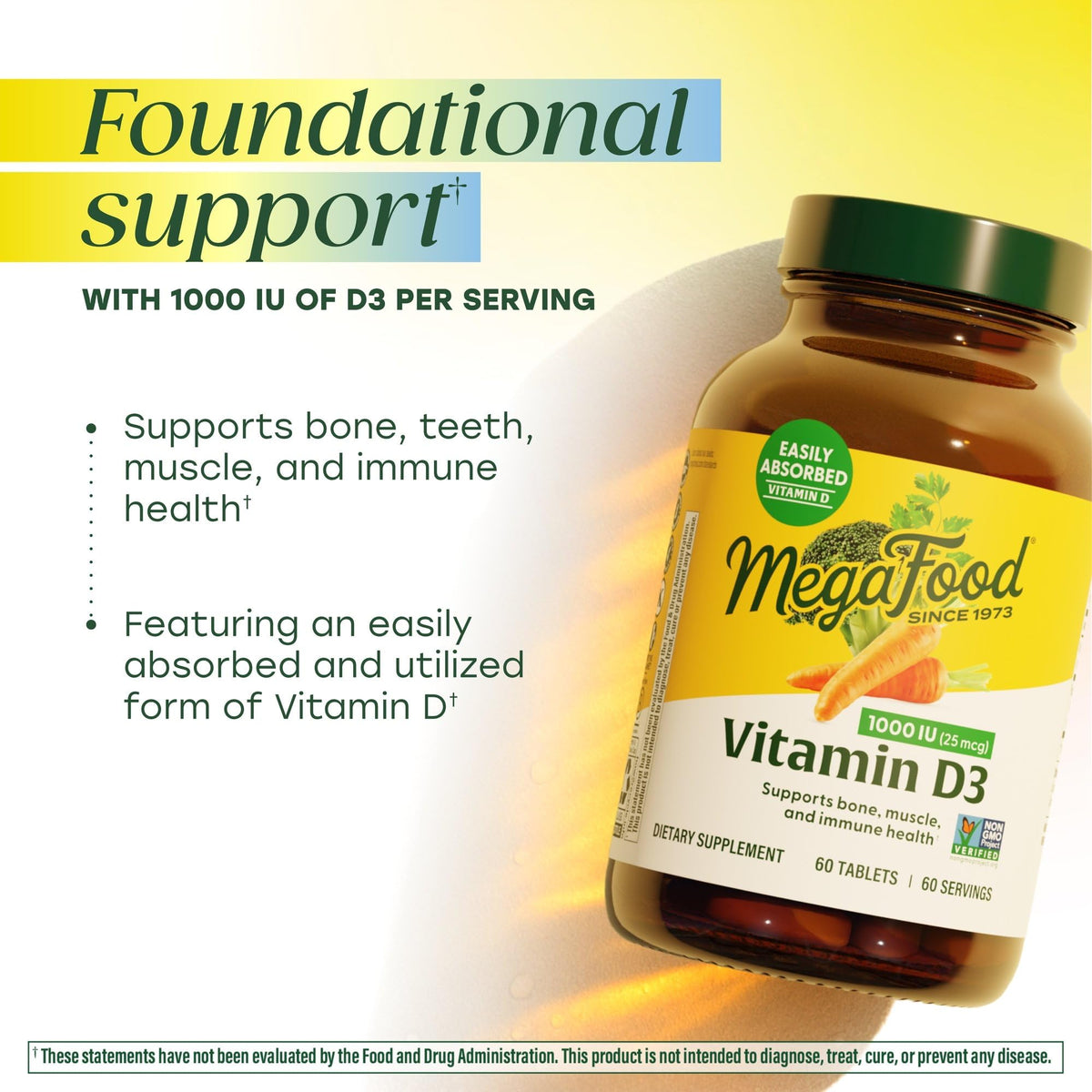 MegaFood Vitamine D3 comprimé sur fond blanc