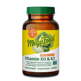 MegaFood Vitamine D3 & K2 5000 IU 120 Mini Capsules emballage avant