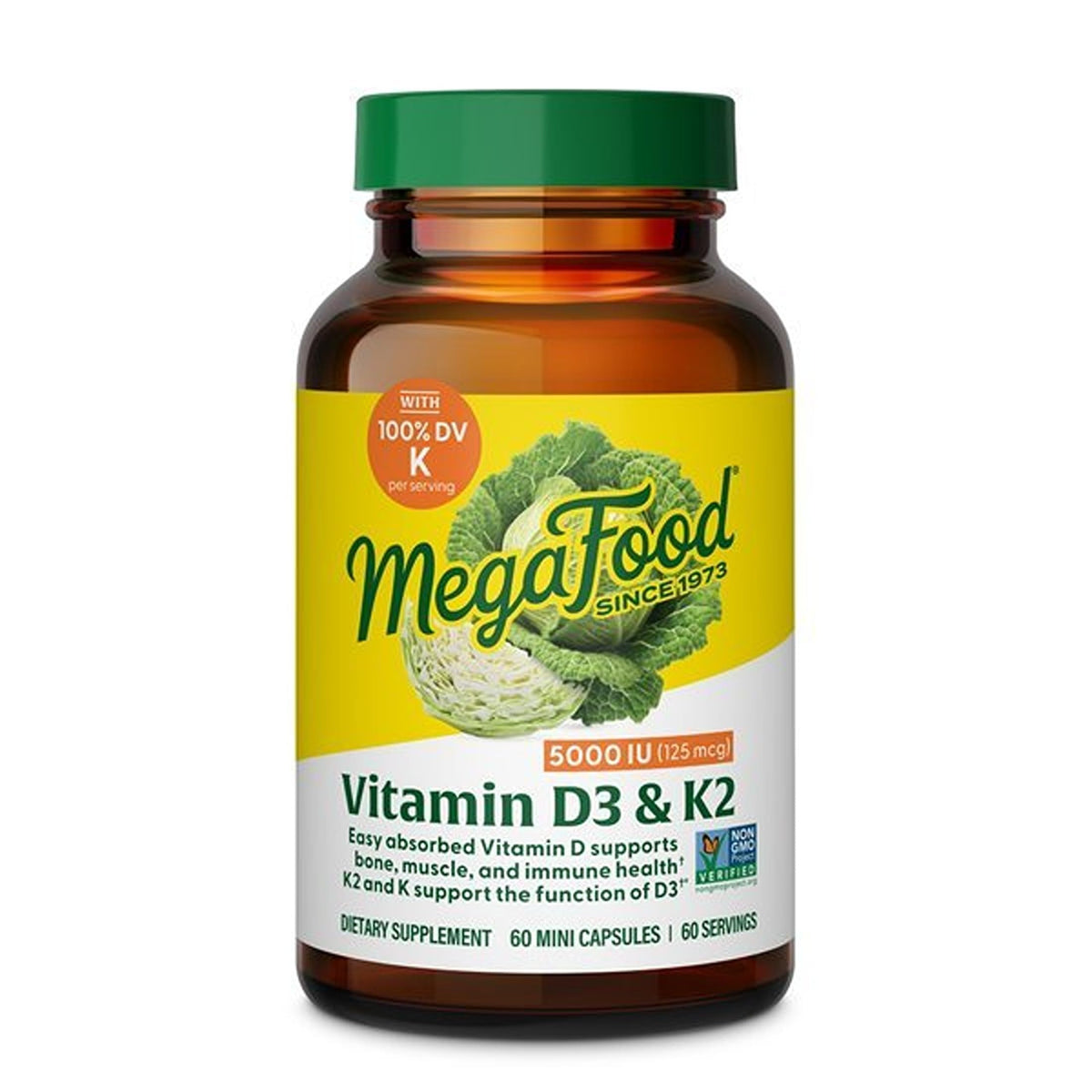 MegaFood Vitamine D3 K2 5000 IU 60 Mini Capsules avant