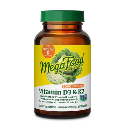 MegaFood Vitamine D3 K2 5000 IU 60 Mini Capsules avant