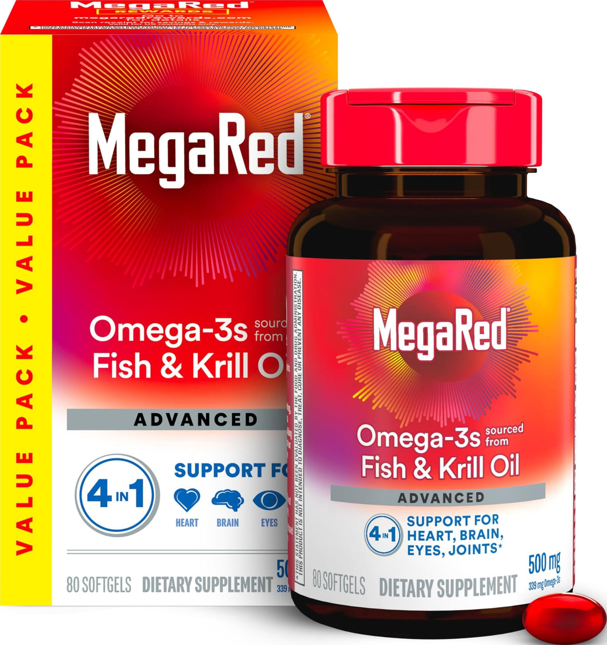 MegaRed Omega 3 boîte de 80 capsules vue de face