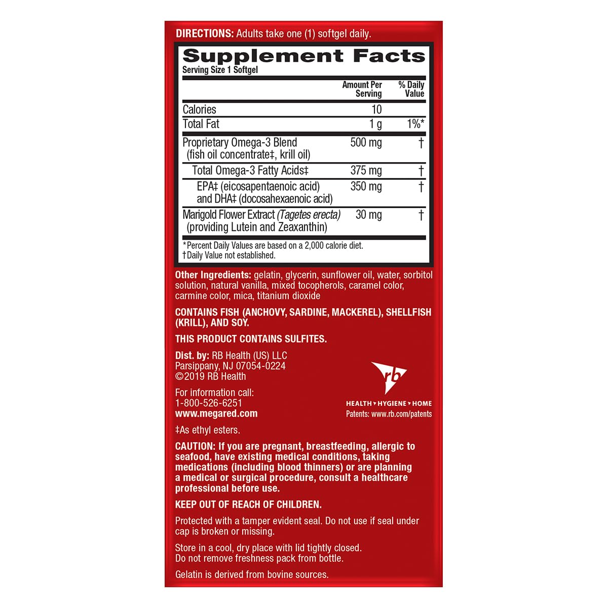 MegaRed Omega-3 Total Body + Refresh 500mg étiquette