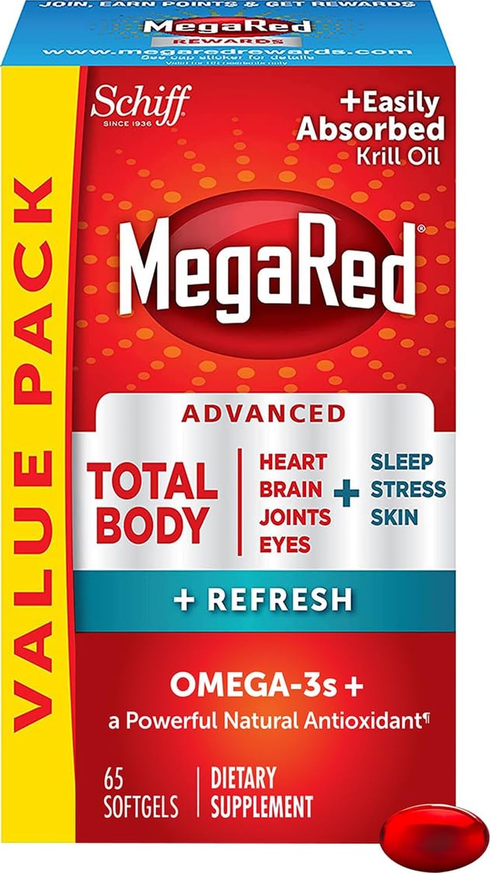 MegaRed Omega-3 Total Body + Refresh 500mg gélules avant