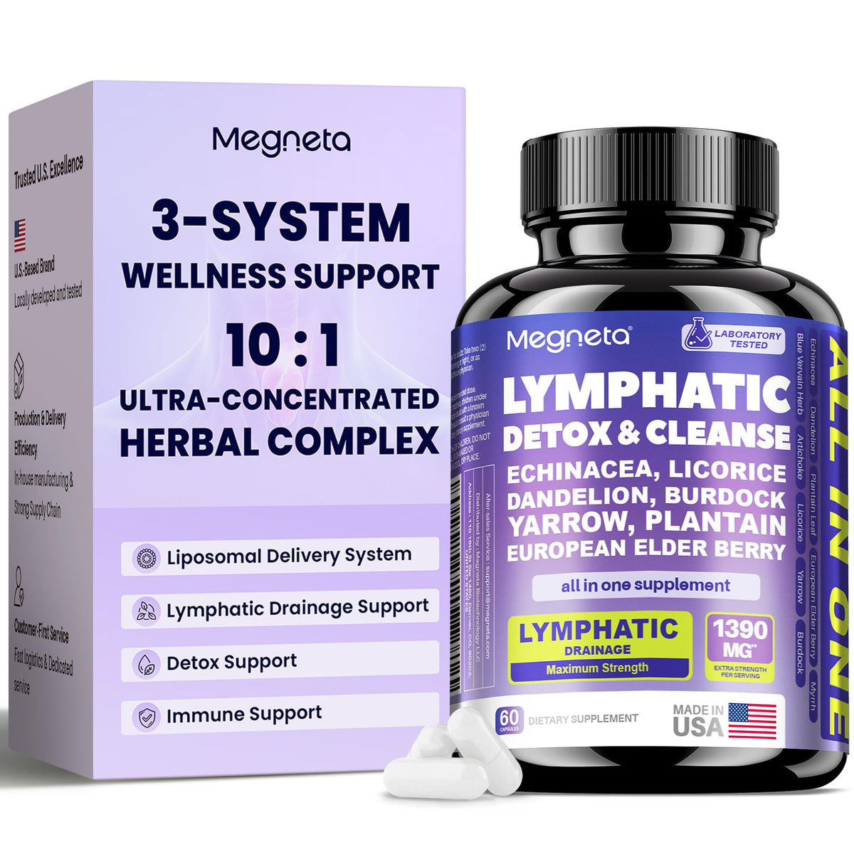 MEGNETA Compléments Alimentaires Drainage Lymphatique 82g vue avant