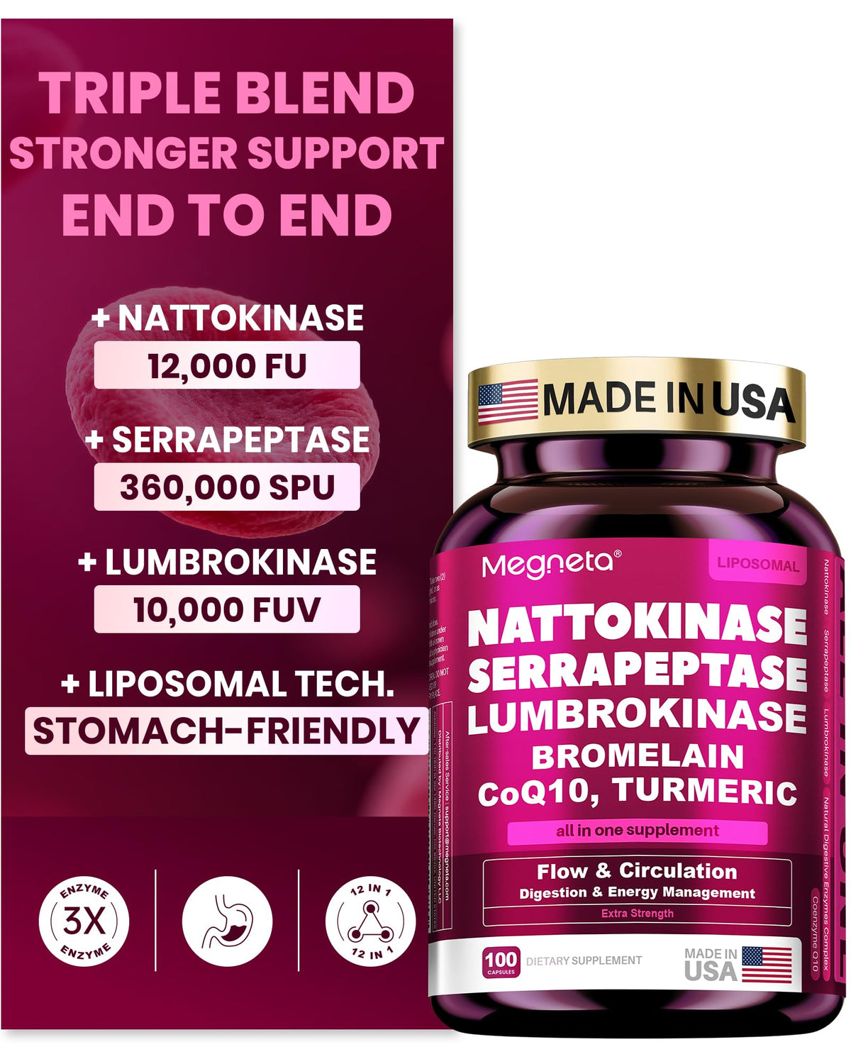 MEGNETA Nattokinase 12 000 FU capsules, vue avant du produit