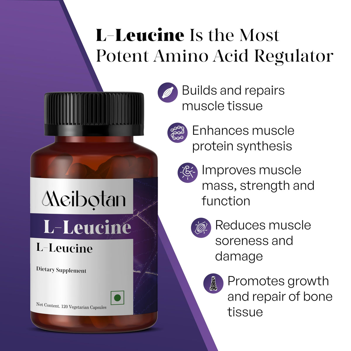 MEIBOTAN L-Leucine 2000mg sur fond blanc