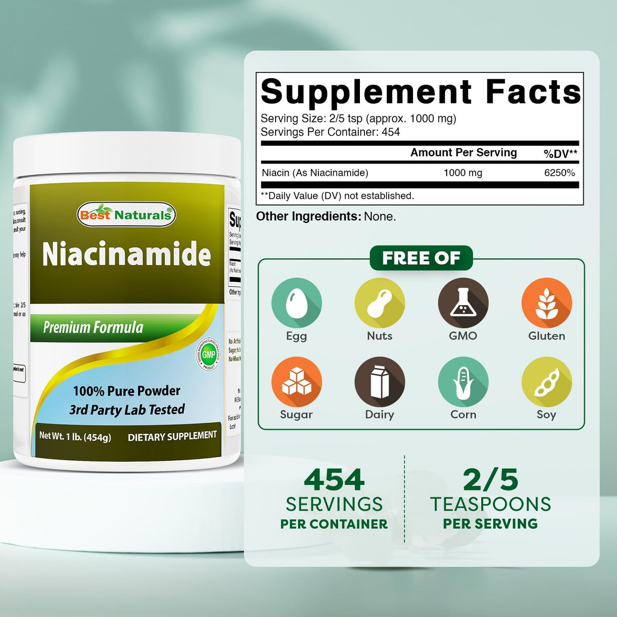 Meilleur Naturals Niacinamide Poudre Pure 508g - étiquette