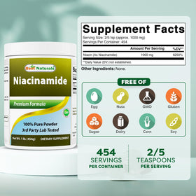 Meilleur Naturals Niacinamide Poudre Pure 508g - étiquette