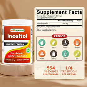 Meilleures Naturals Poudre d'Inositol Pure 510g - étiquette