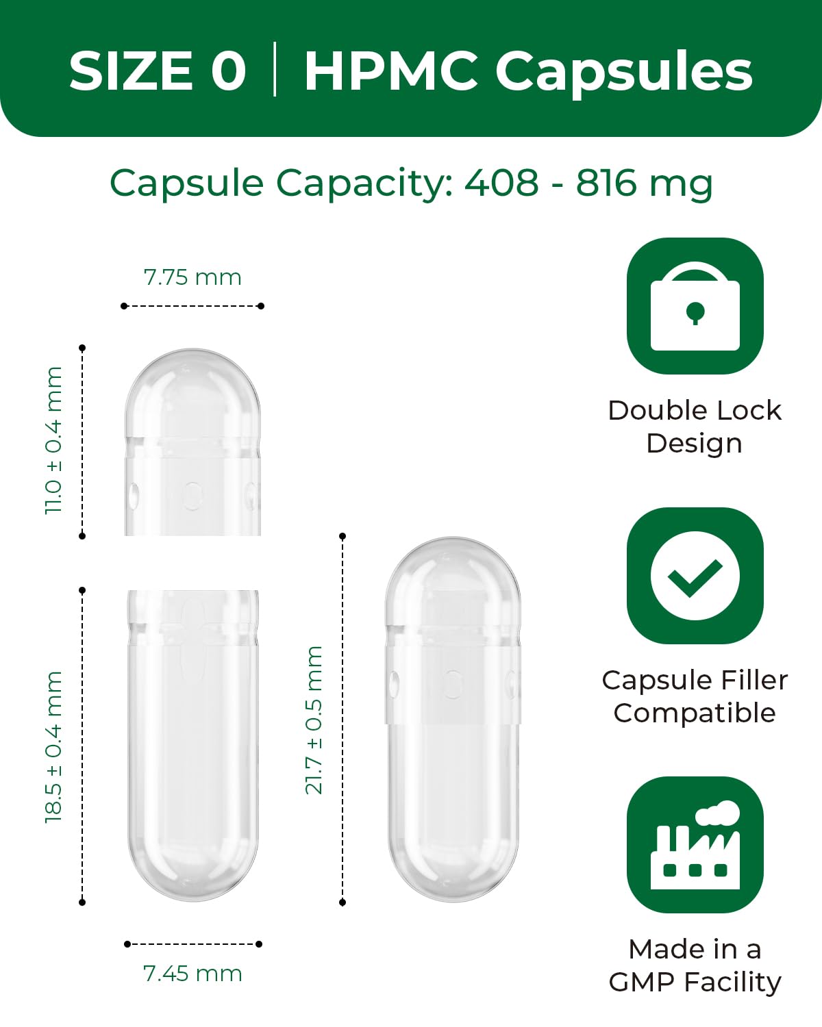 MéipaLien Capsules Vides HPMC Taille 0, emballage et contenu