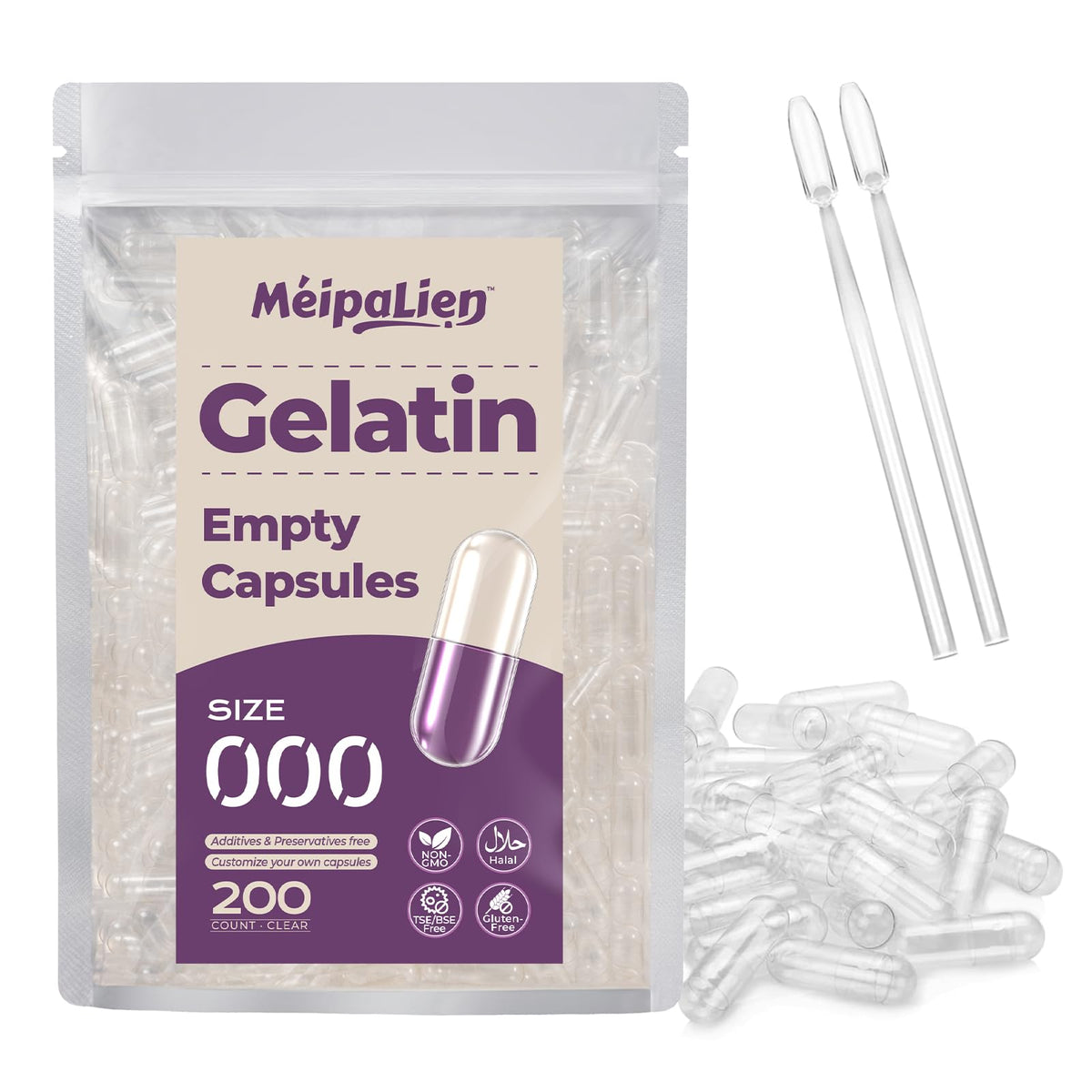 MéipaLien gélules vides en gélatine taille 000 en sachet aluminium
