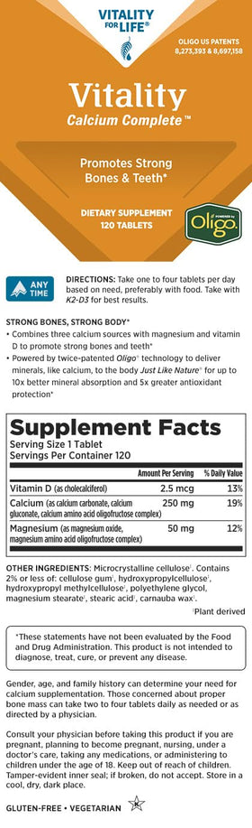 Melaleuca Vitality Calcium Complete 120 comprimés emballage et informations
