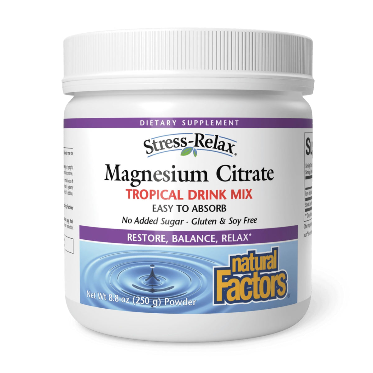 Mélange de Boisson de Citrate de Magnésium Tropical Natural Factors, vue avant du produit