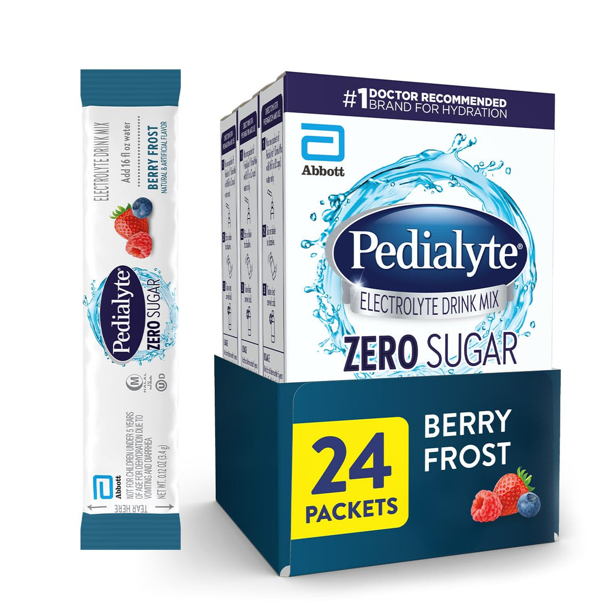 Mélange de boisson électrolytique Pedialyte sachets Berry Frost face avant