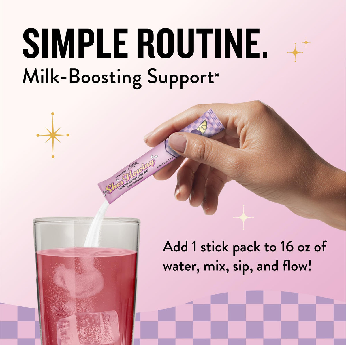 Mélange de boisson lactation She's Flowing sur fond blanc