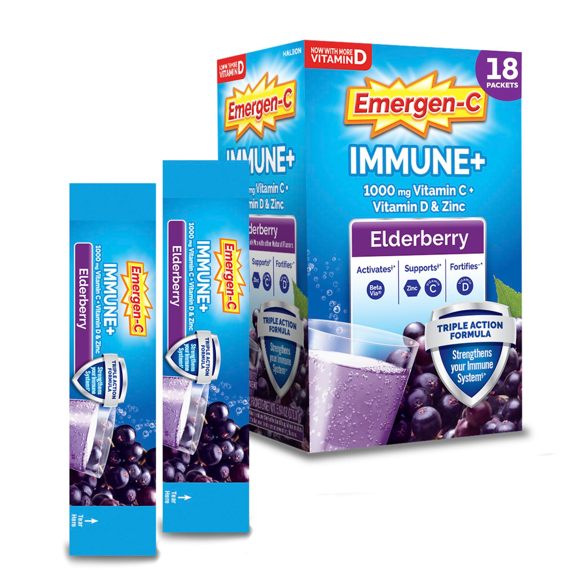 Mélange de boisson pétillante Emergen-C au sureau, sachets individuels
