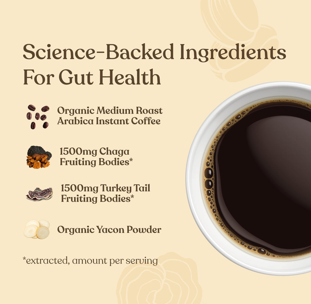 Mélange de café aux champignons Four Sigmatic, détails des ingrédients