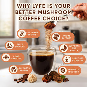 Mélange de Café Champignon LYFE dans une tasse avec eau chaude