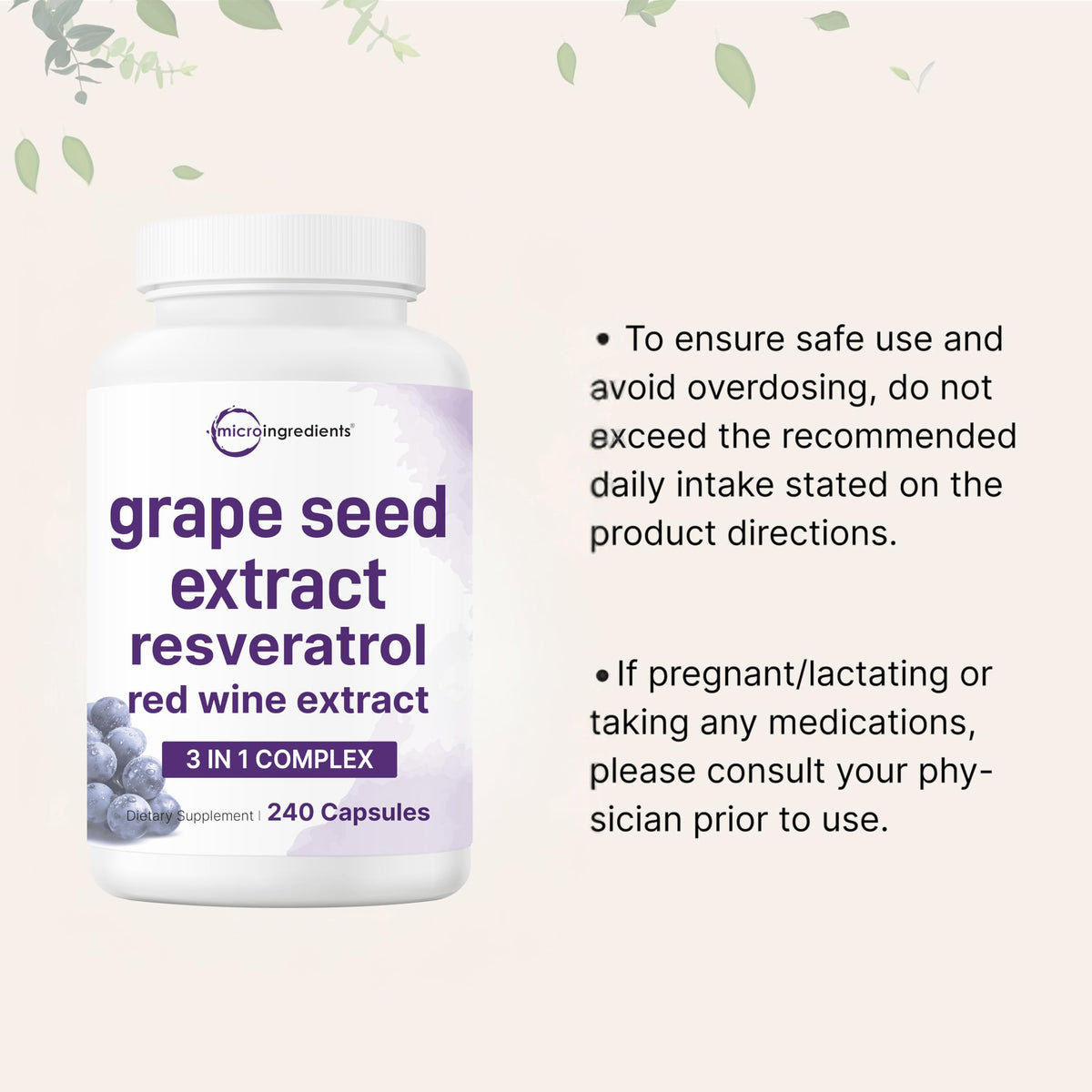 Mélange de capsules d'extrait de pépin de raisin et de vin rouge