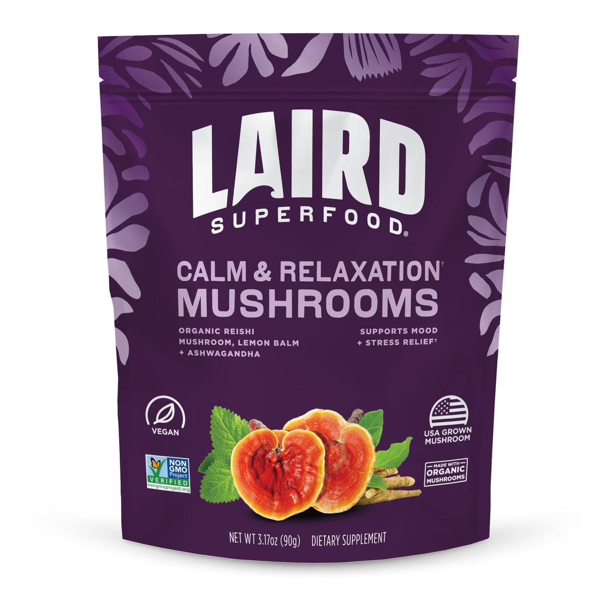 Mélange de Champignons Bio Calm et daily wellness Laird Superfood, sachet de 100g