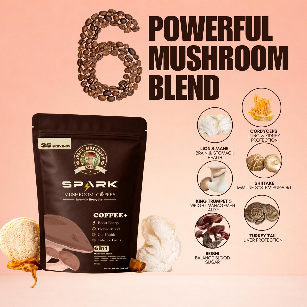 Mélange de champignons dans le café Spark Mushroom Coffee
