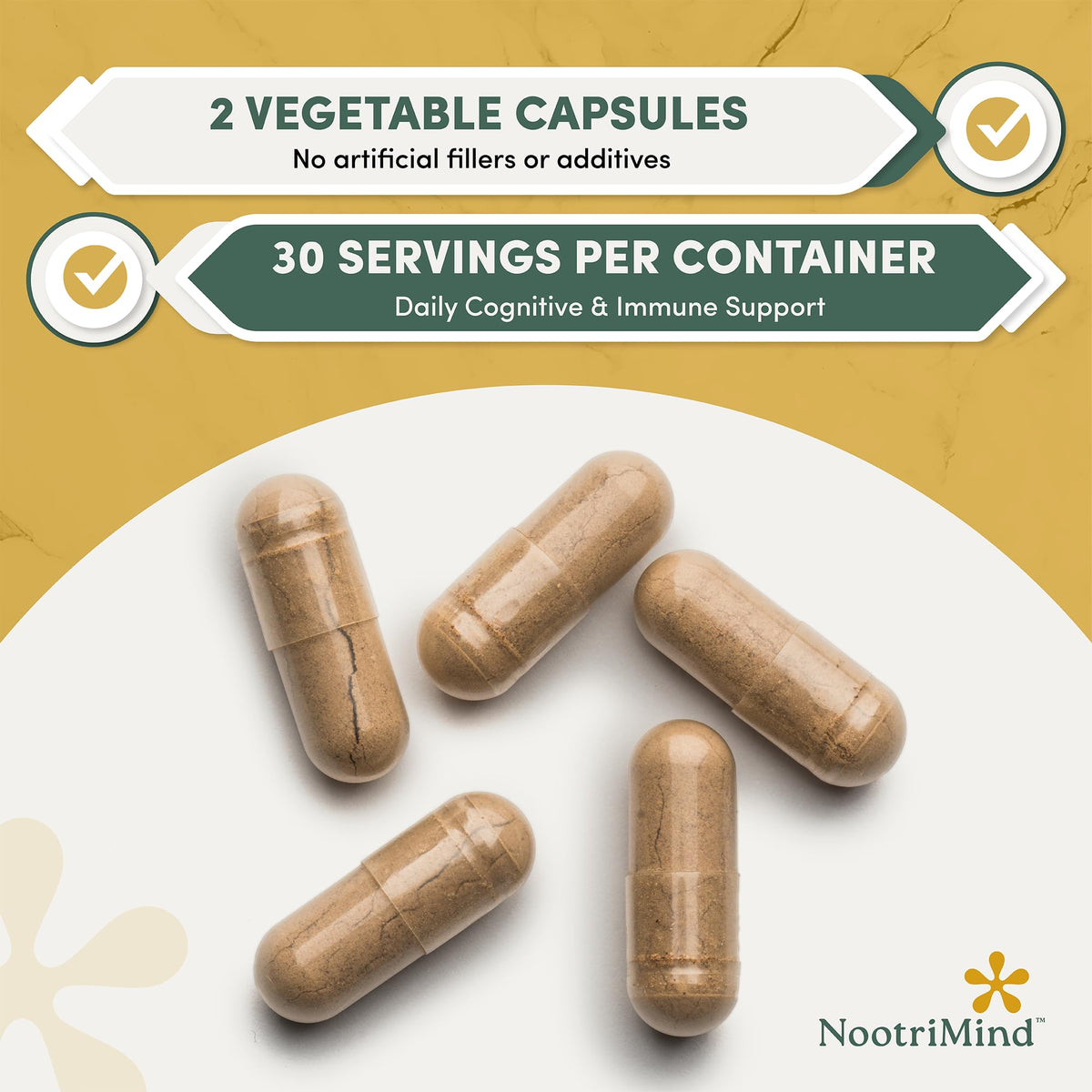 Mélange de Champignons nootrimind, capsules sur une table