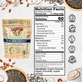 Mélange de Graines de Lin, Chia et Coco Barlean's sur une table de cuisine