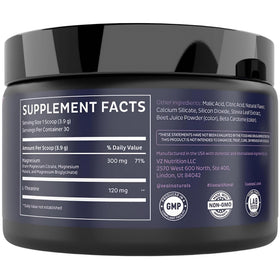 Mélange de magnésium Zeal Naturals, ingrédients sur l'emballage
