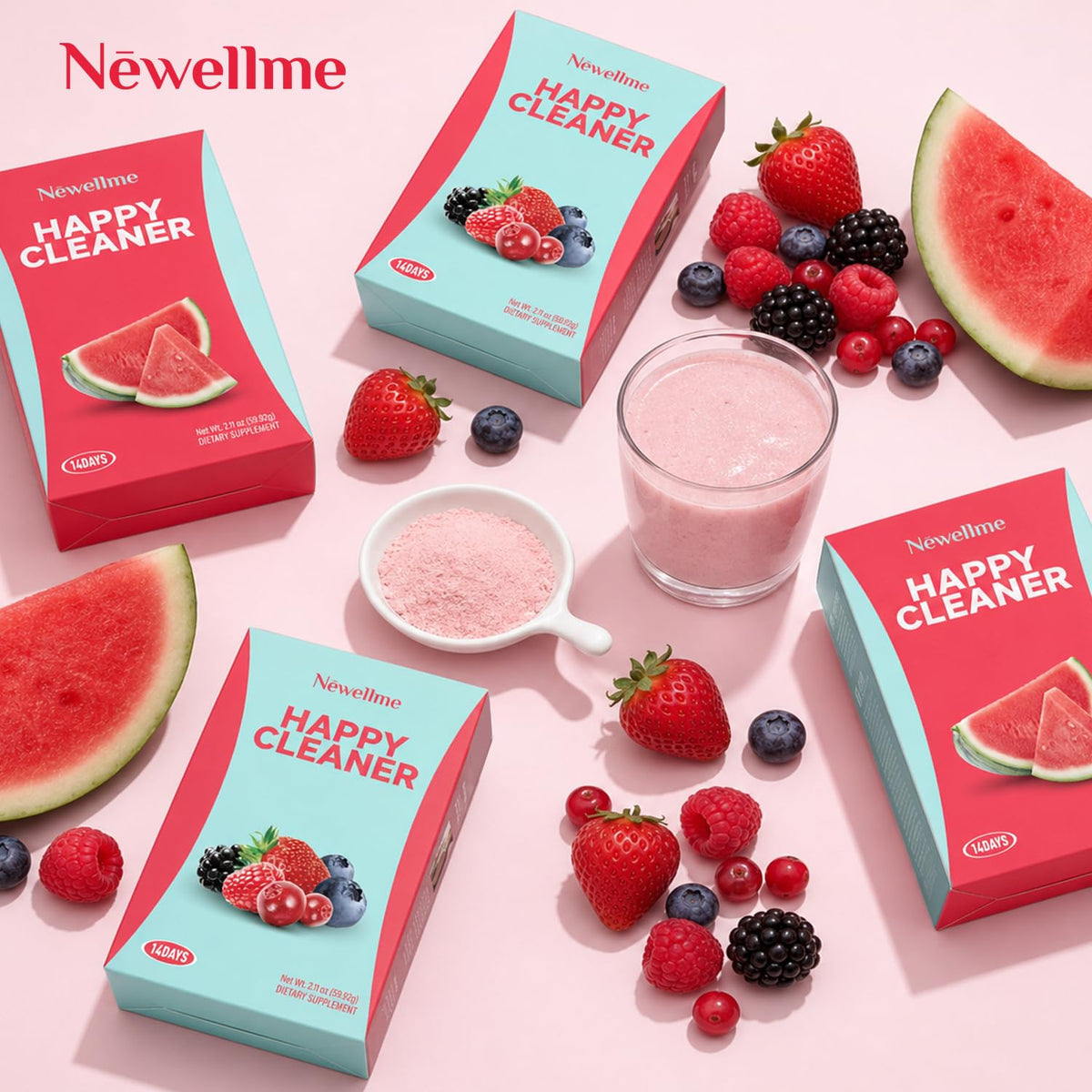 Mélange de poudre de super-aliments NEWELLME dans un verre d'eau
