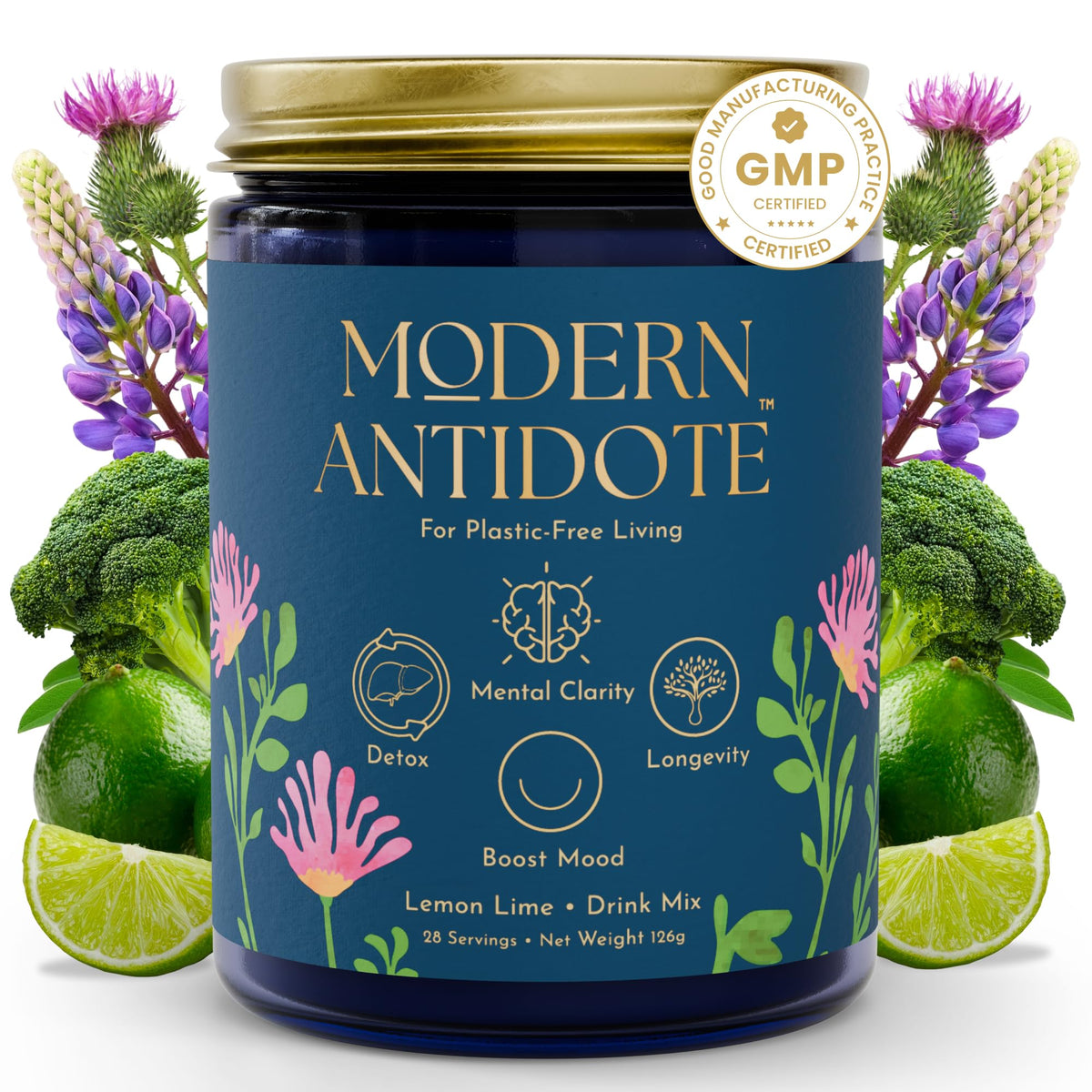 Mélange de soutien hépatique Modern Antidote au citron vert, boîte vue de face
