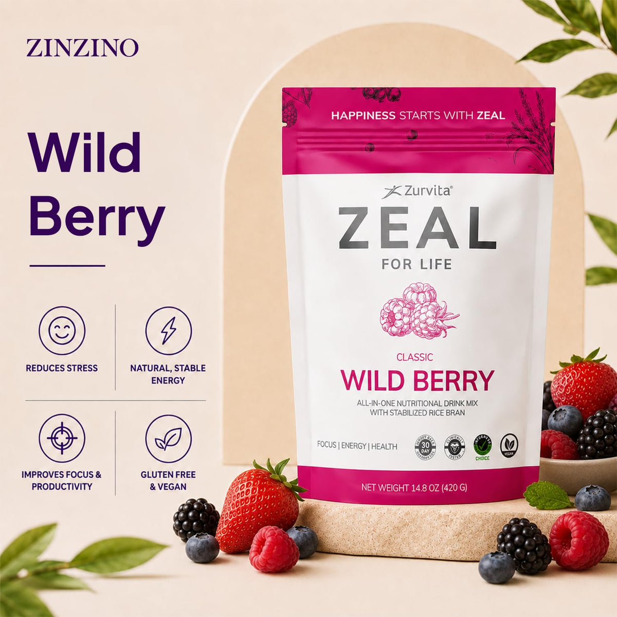 Mélange de Zurvita Zeal for Life Classic Wild Berry dans un verre