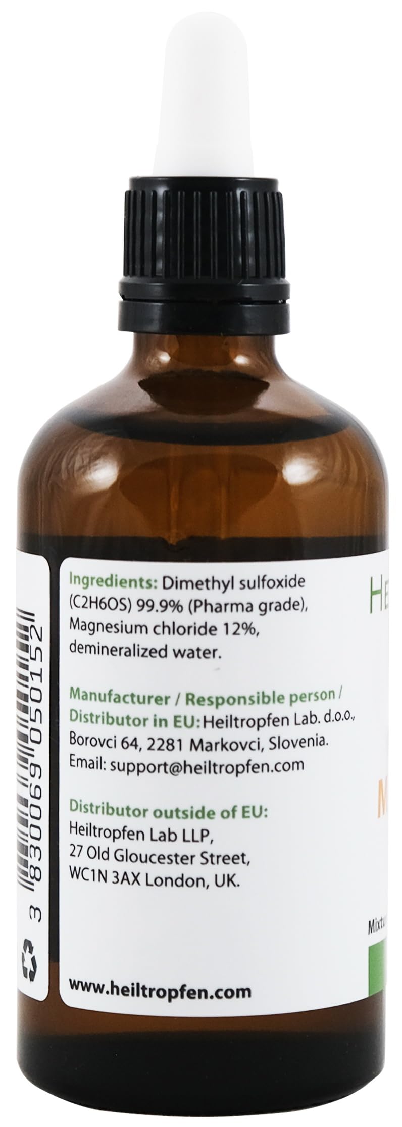 Mélange DMSO et huile de magnésium sur une surface claire