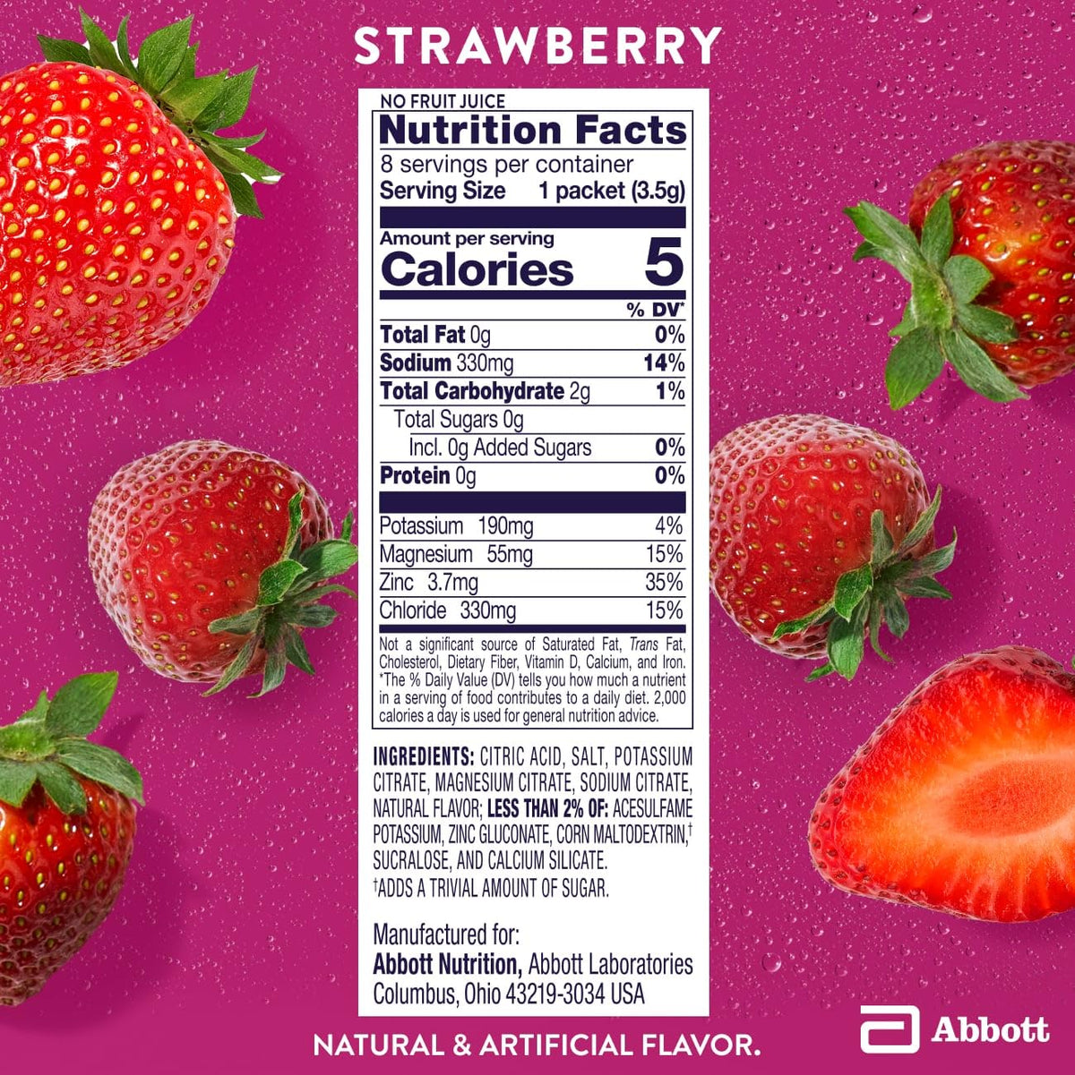 Mélange électrolyte Pedialyte Fraise dans un verre d'eau