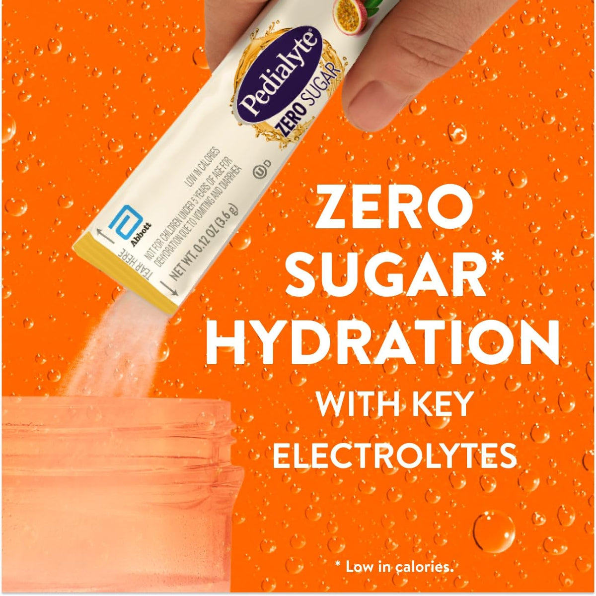 Mélange électrolytique Pedialyte avec sachets en vue de face