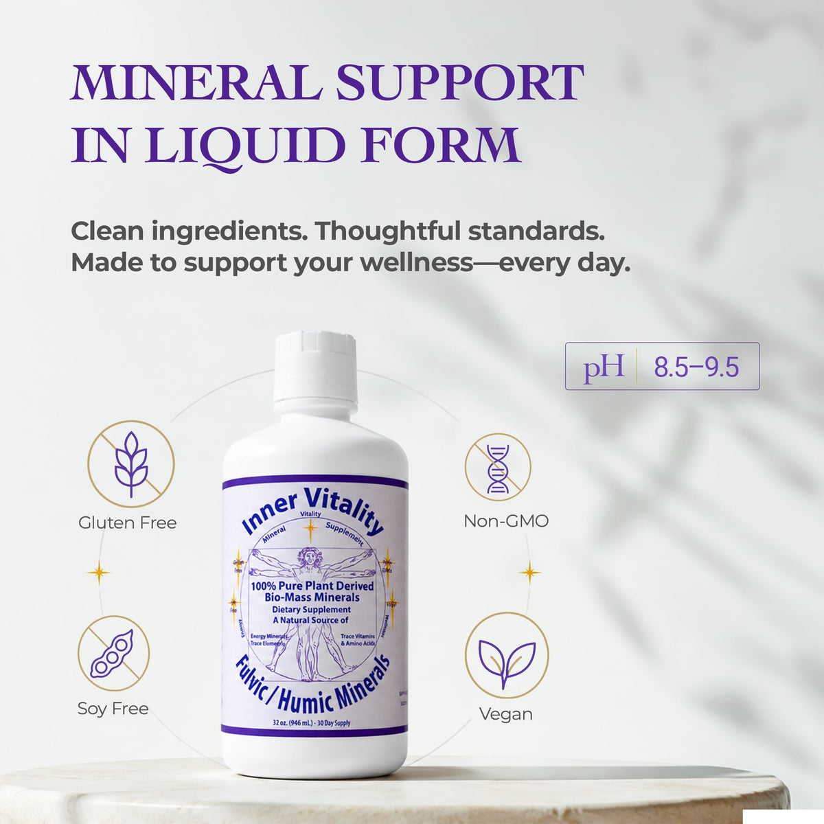 Mélange minéral Fulvic Humique Inner Vitality avec une cuillère dosette