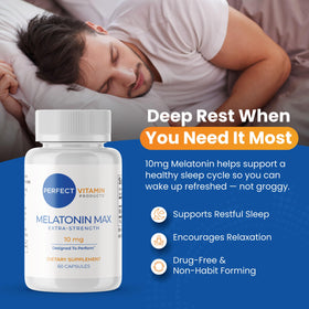Melatonin 10mg capsules side view showing packaging