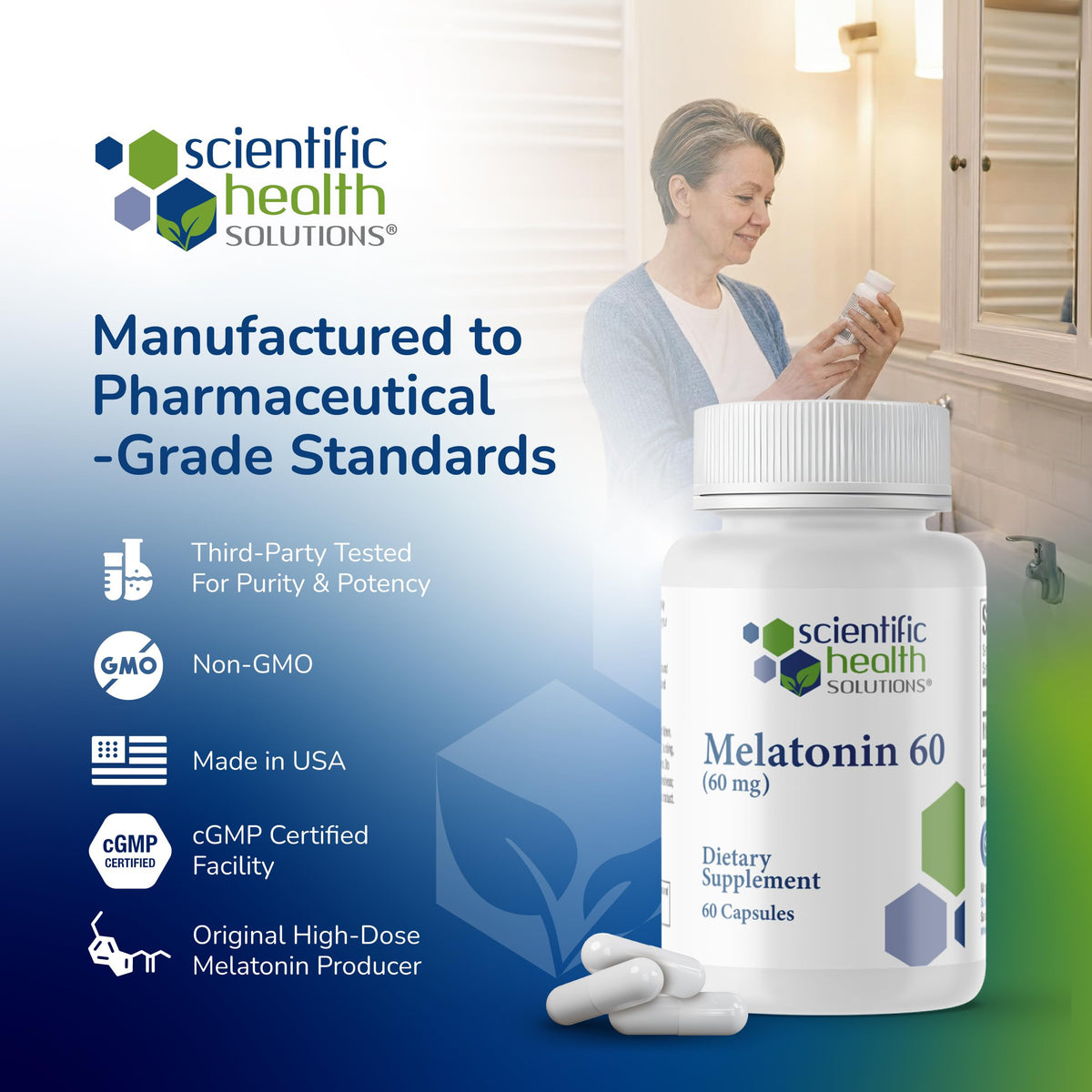Mélatonine 60mg Scientific Health Solutions ingrédients sur l'emballage