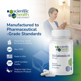 Mélatonine 60mg Scientific Health Solutions ingrédients sur l'emballage