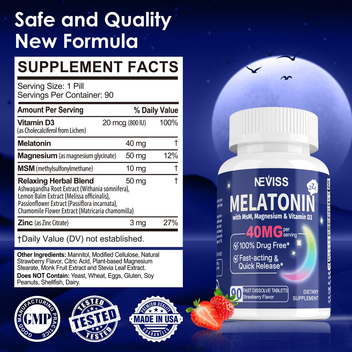Mélatonine NEVISS 40 mg comprimés sublinguaux, vue de côté
