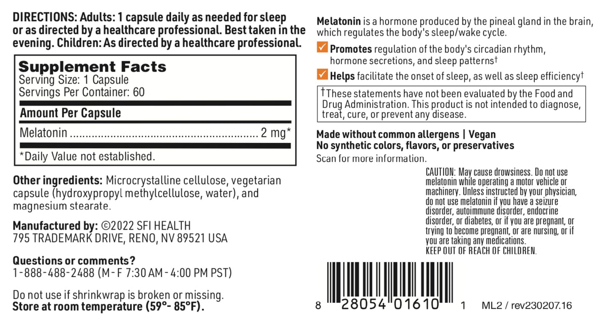 Mélatonine-SR de SFI Health en contexte sur une table de nuit