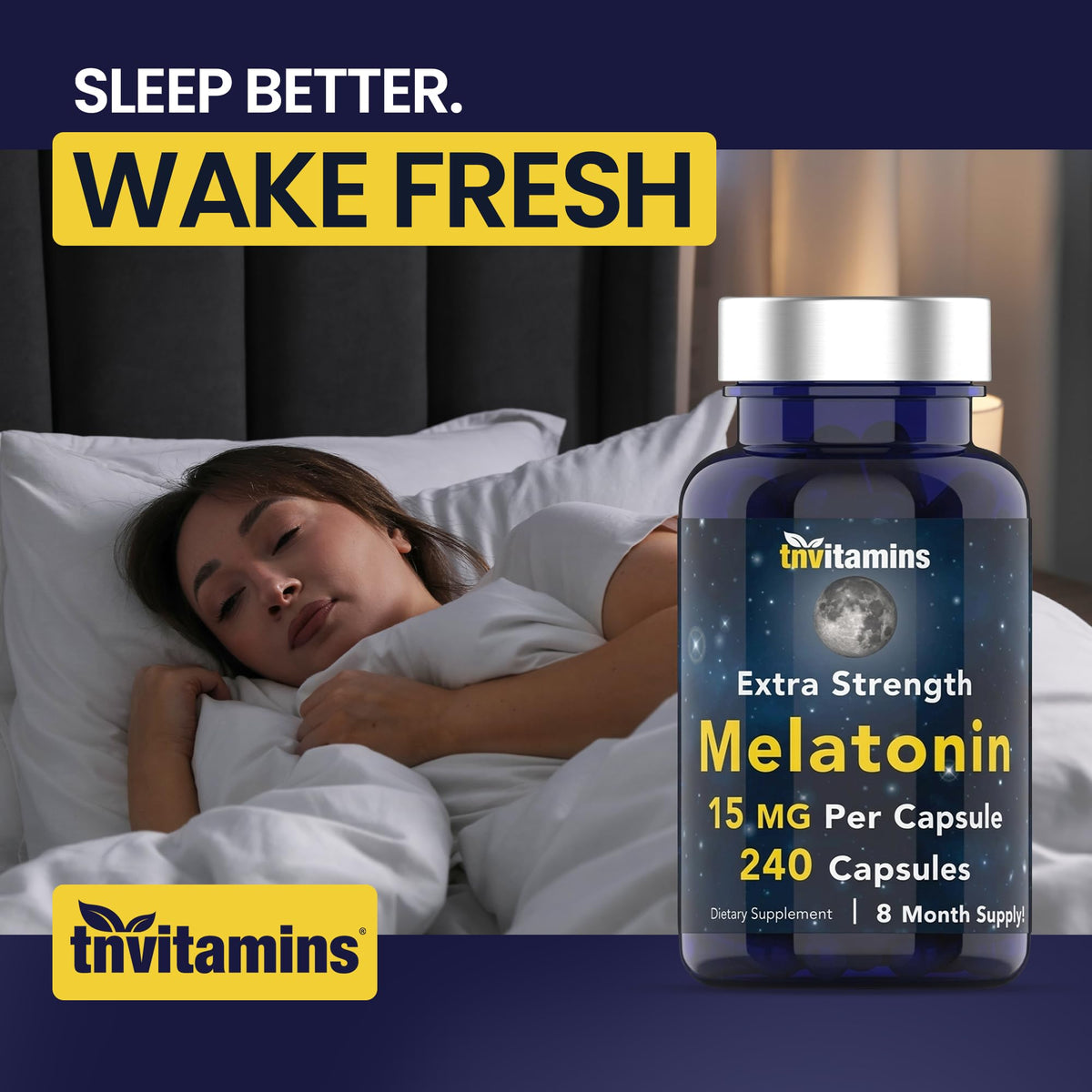 Mélatonine tnvitamins capsule sur fond blanc