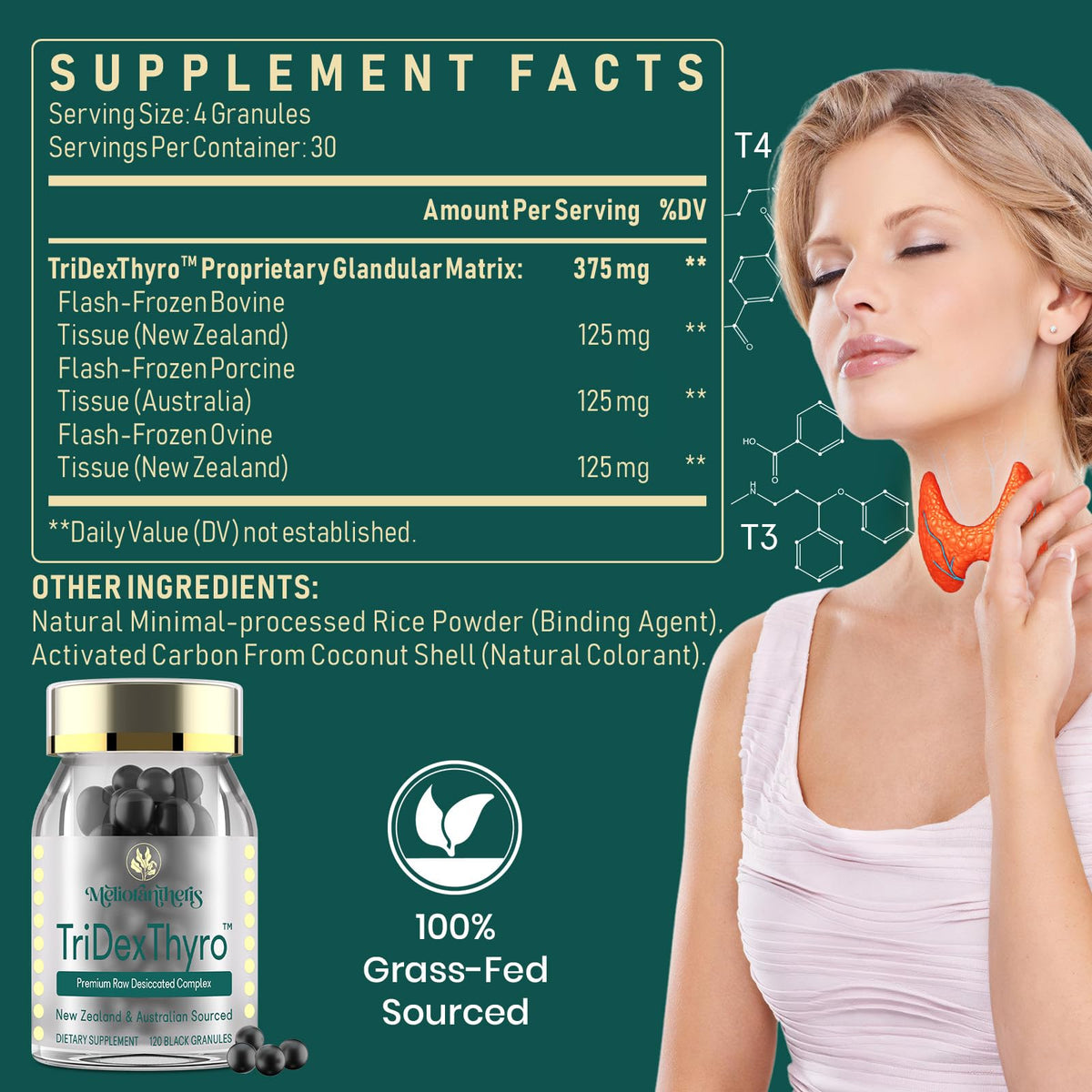 Meliorantheris complément thyroïdien 375 mg, gélules sur une table