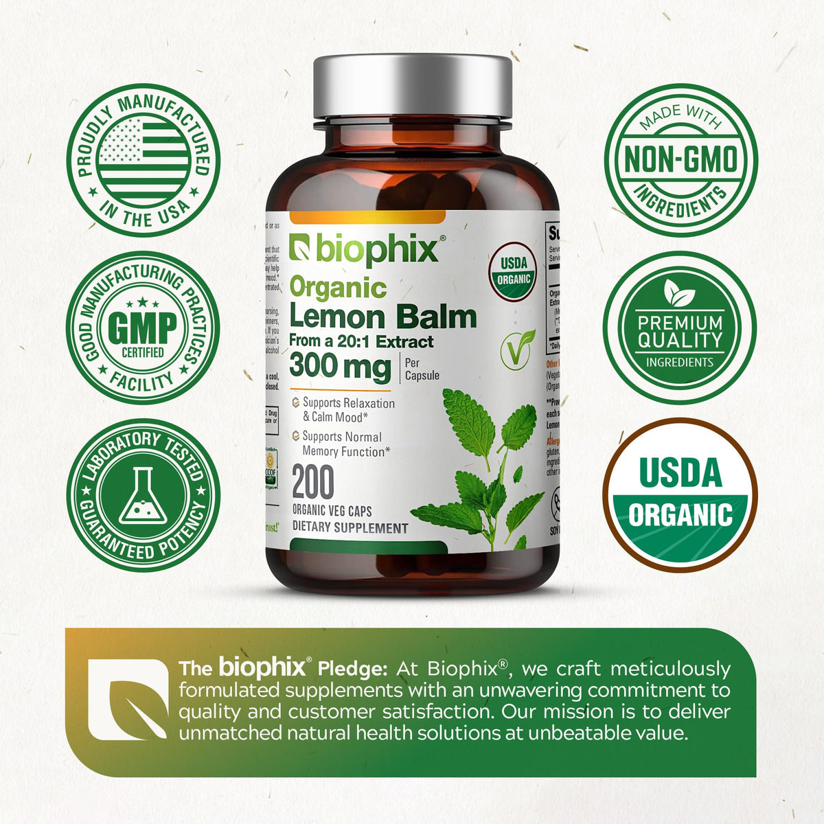 Mélisse biologique en extrait, utilisé pour les capsules biophix