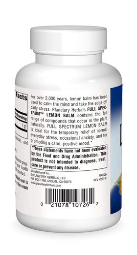 Mélisse Complète 500 Mg Planetary Herbals, vue arrière du flacon