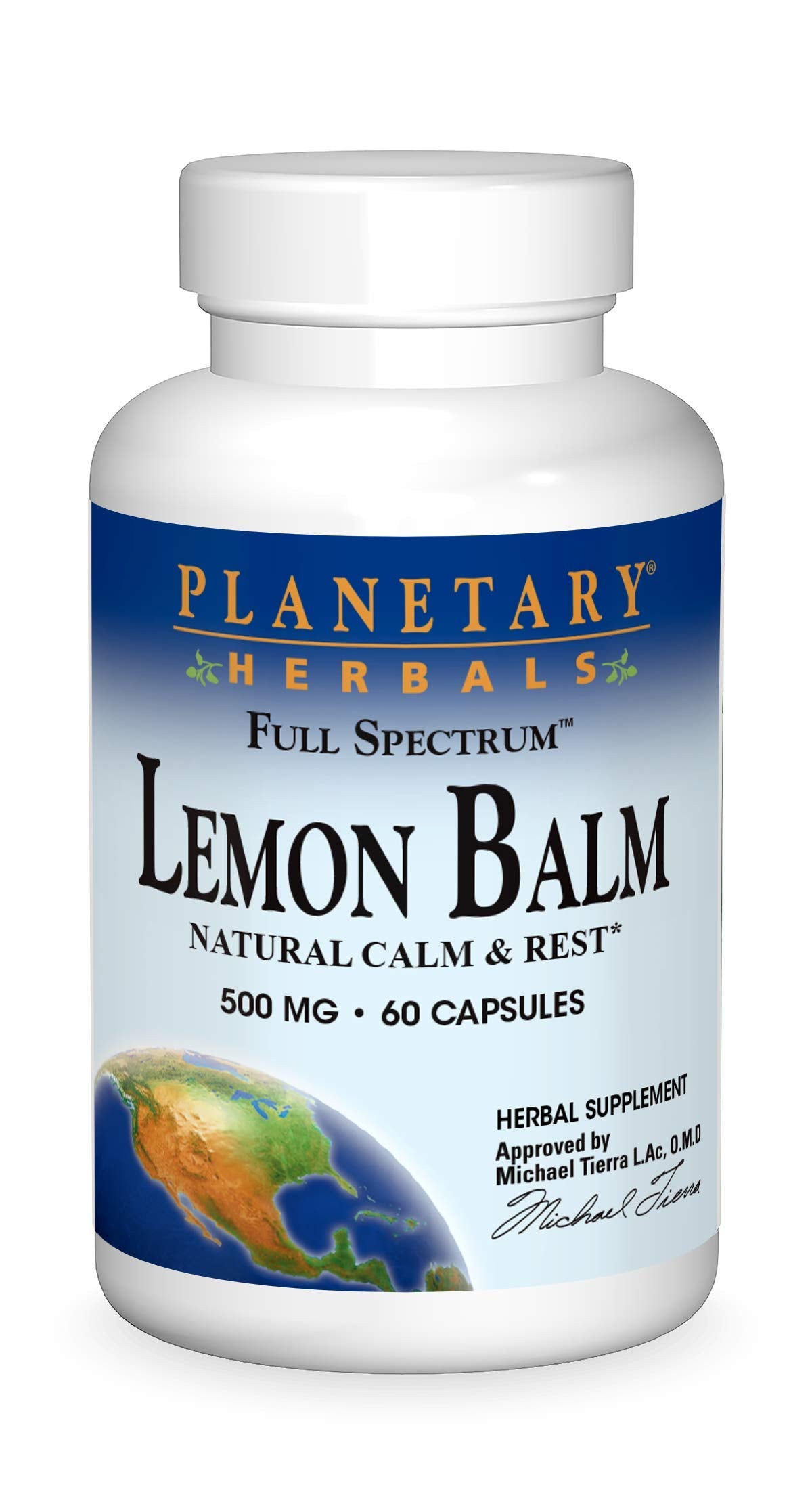 Mélisse Complète 500 Mg Planetary Herbals, vue avant du flacon