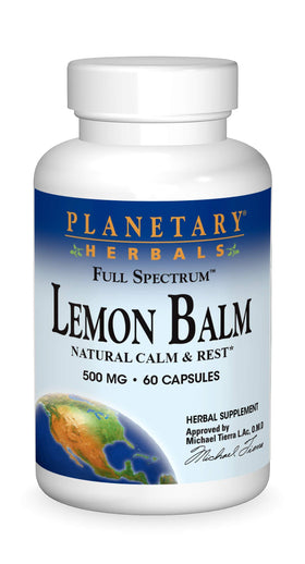 Mélisse Complète 500 Mg Planetary Herbals, vue avant du flacon
