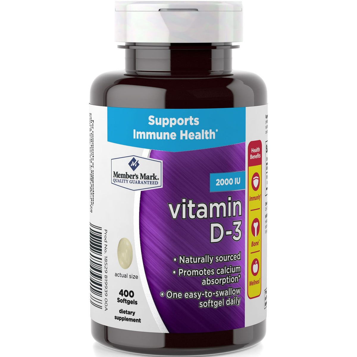 MEMBER´S MARK Vitamine D3 50 mcg 400 gélules, vue de face