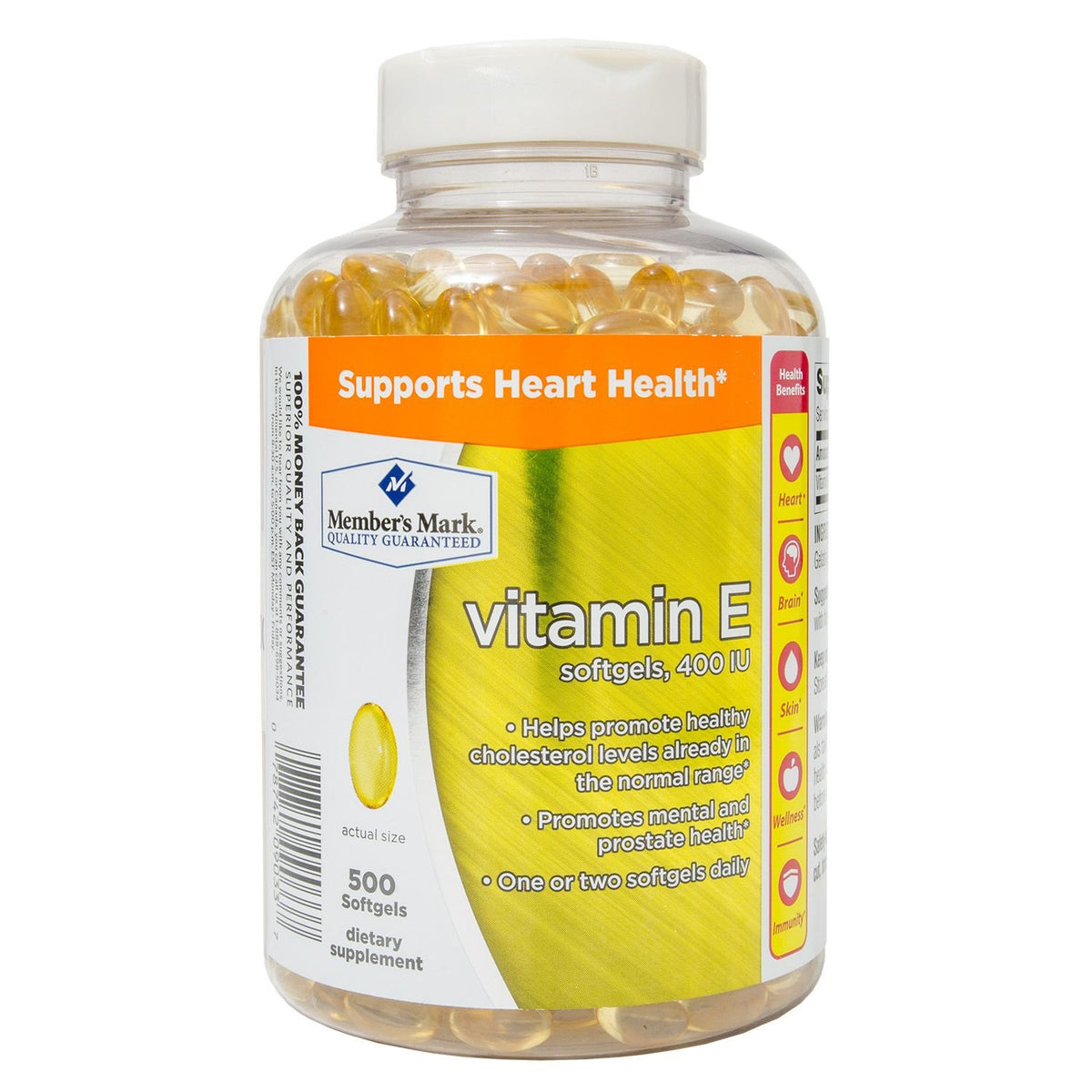MEMBER'S MARK Vitamine E 400 IU 500 gélules, vue de face