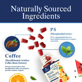 Memory Gummies de Nature's Nutrition avec étiquette et dosage